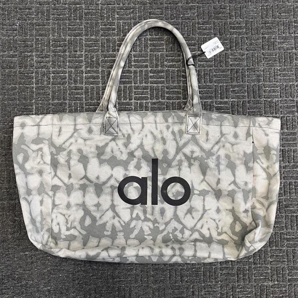 Alo Yoga Oversized Shopper Tote Gym Bag Gray Tie Dye Cotton